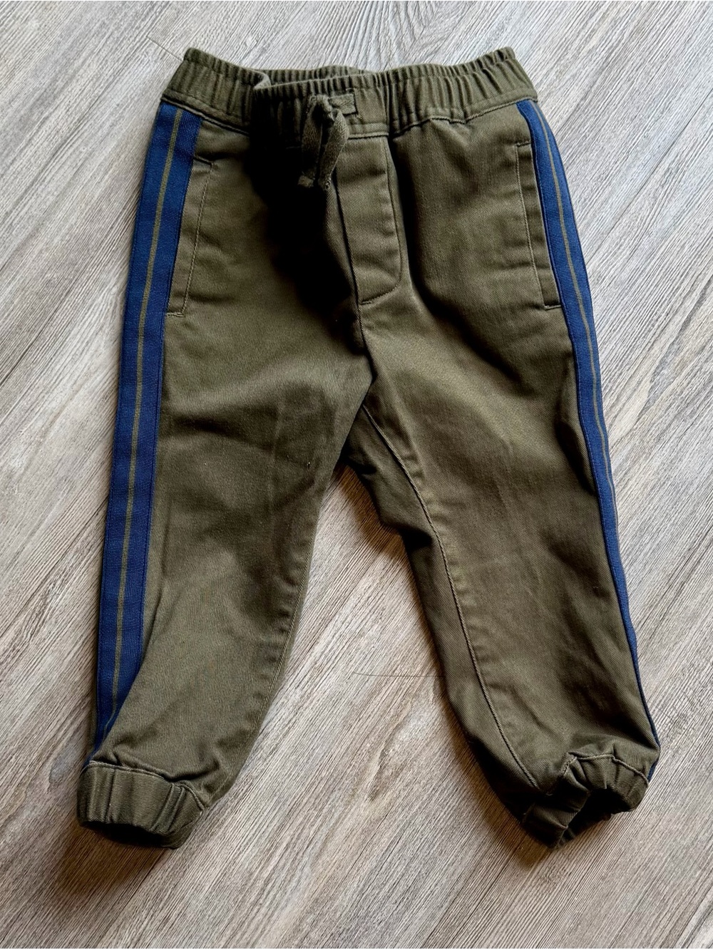 Janie and Jack Olive Green Joggers with Navy Side Stripes